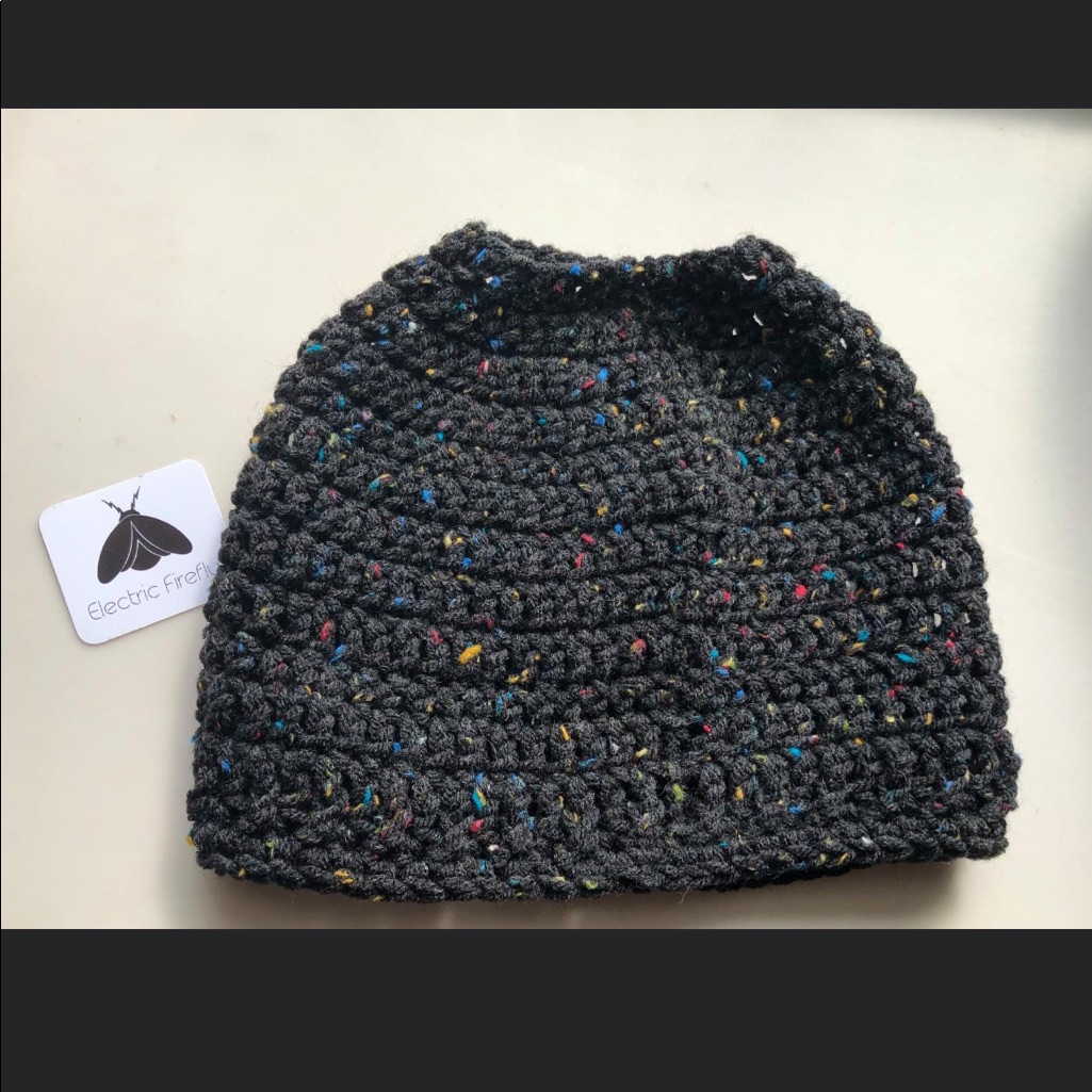 Black Tweed Bun Beanie